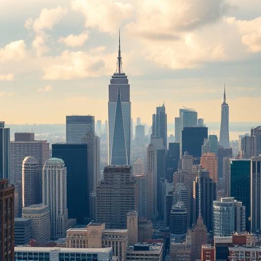 The breathtaking skyline of New York City, USA, featuring towering skyscrapers and a vibrant urban landscape.