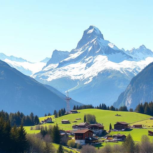 The majestic Swiss Alps in Switzerland, with snow-capped mountains and picturesque villages.